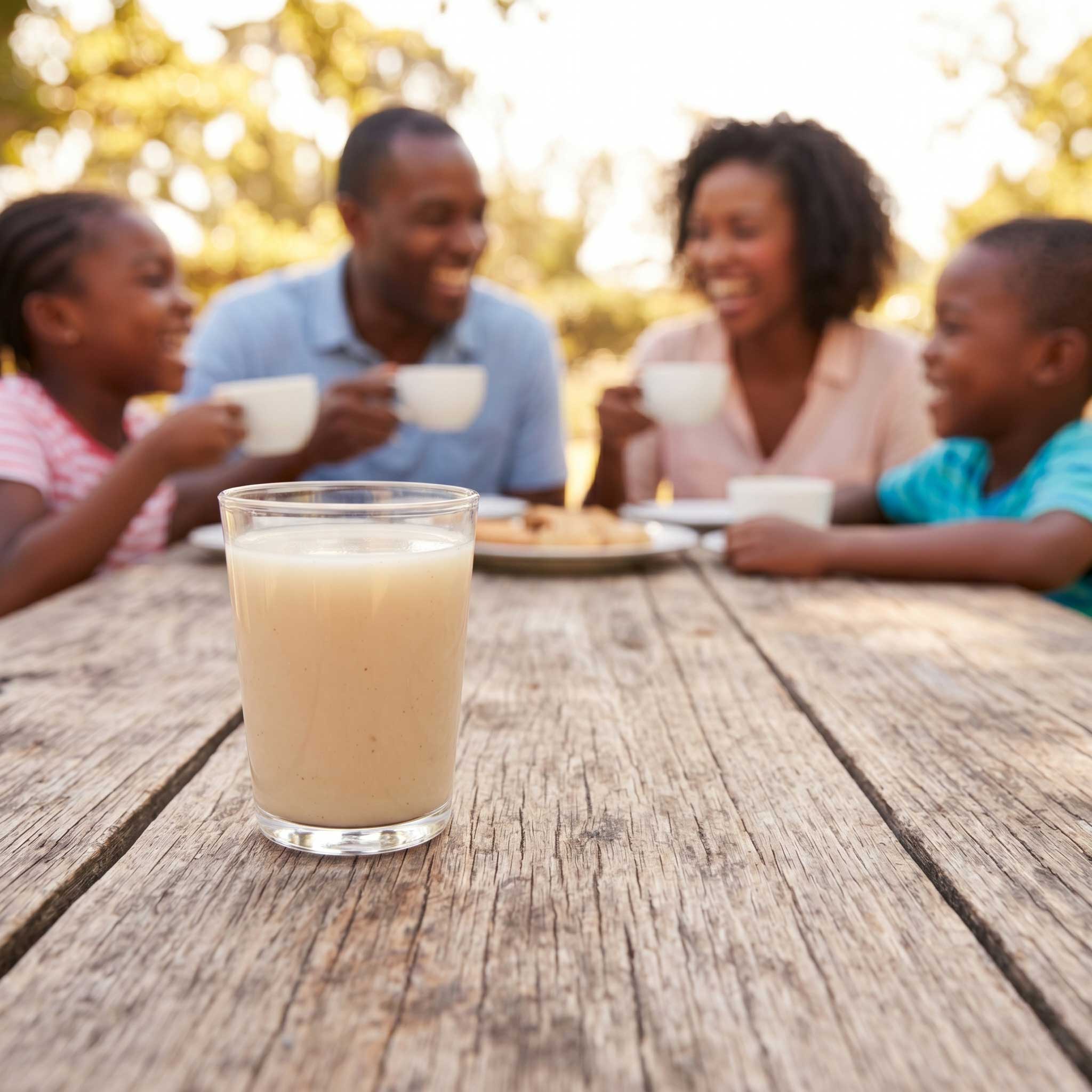 Zambian family enjoying Nutrava drink
